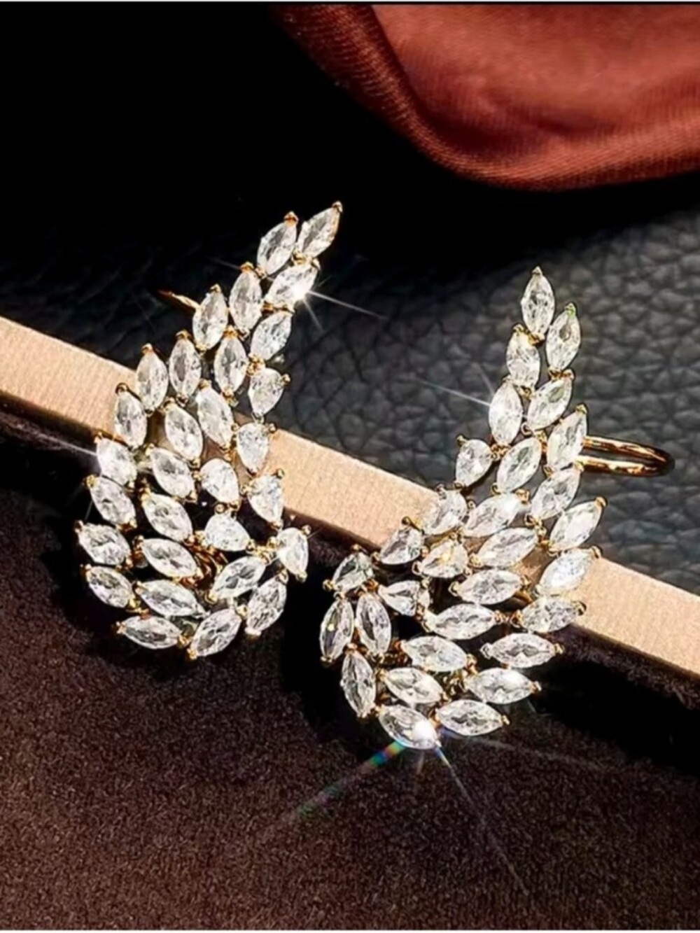 Gold Crystal Wing Drop Earrings - Picture 2 of 5